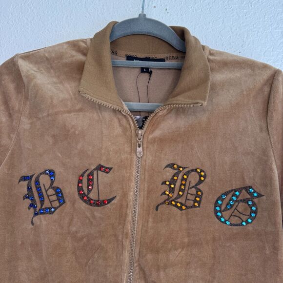 BCBGMaxazria Jacket Women Large Beaded Cross Velour Velvet Track Zip Up Y2K NEW - Picture 3 of 11